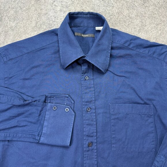 Gucci Dress Shirt Men 16 41 Blue Pocket Solid 44" x 32" - Picture 1 of 14